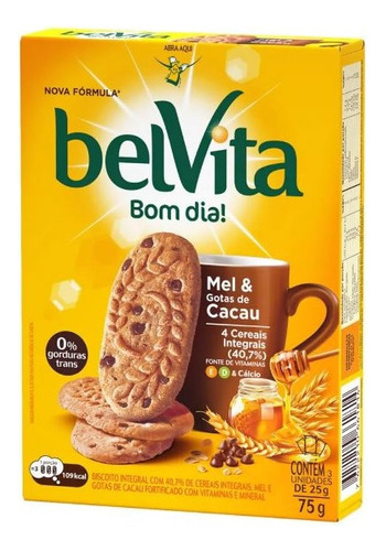 Biscoito Integral Belvita Mel & Cacau 75g Kit Com 20 Caixas