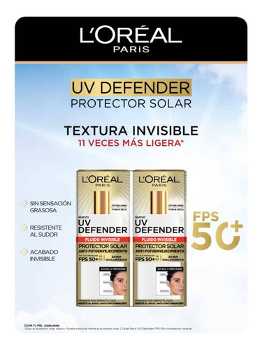 Protector Solar L'oréal Uv Anti-fotoenvejecimiento 2pzs 40g