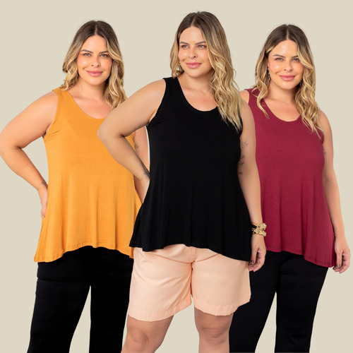 Kit 3 Regatas Plus Size Feminina +7 Cores
