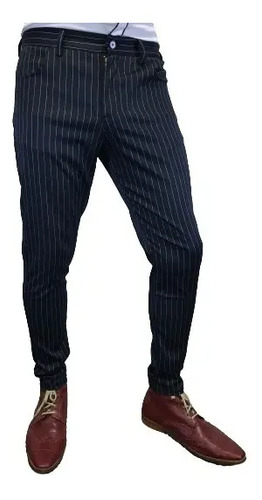 Pantalón Tela Negro Líneas Hombre Envió Gratis | Cuotas sin interés