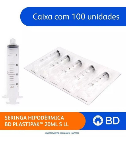 Seringa Bd Plastipak 20ml Luer Lock Caixa Com 50 Unidades