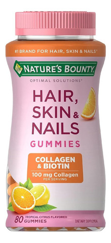 Suplemento De Biotina Y Colágeno Nature's Bounty 80 Gomitas Sabor Naranja