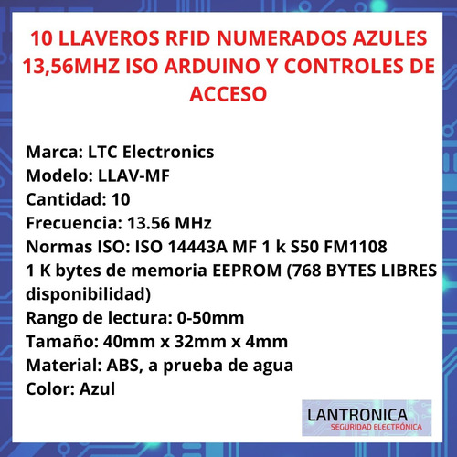 Imagen 2 de 6 de Llavero Rfid X10 Proximidad Mf 13.56 Mhz Numerados Arduino