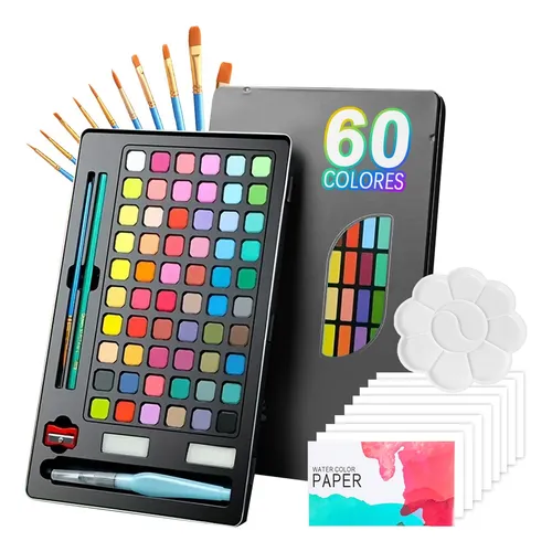 comprar Kit De Acuarelas Profesional 60 Colores Con 10 Pinceles Oleo
