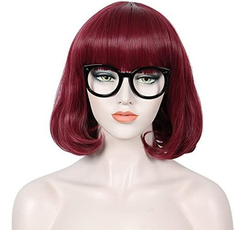 Linfairy Short Dark Magenta Bob Cosplay Wig Halloween Vknhi