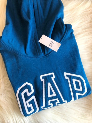 Poleron Gap Mujer Azul Con Capucha Y Bolsillos