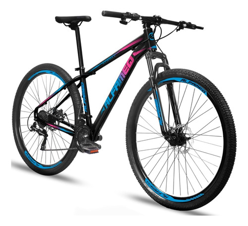 Bicicleta Aro 29 Alfameq Stroll Alumínio 24v Shimano Disco Cor Preto/azul/rosa Tamanho Do Quadro 21