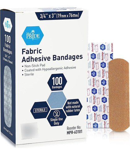 Medpride Sterile Fabric Adhesive Bandages 100 Count- First A