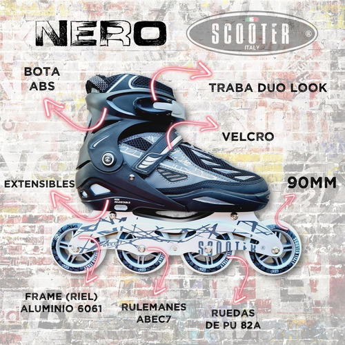 Rollers Profesionales Extensible Scooter Italy Aluminio Nero