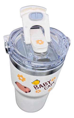 Garrafa Térmica Com Alça, 650ml Capivara Inox Parede Dupla Bege