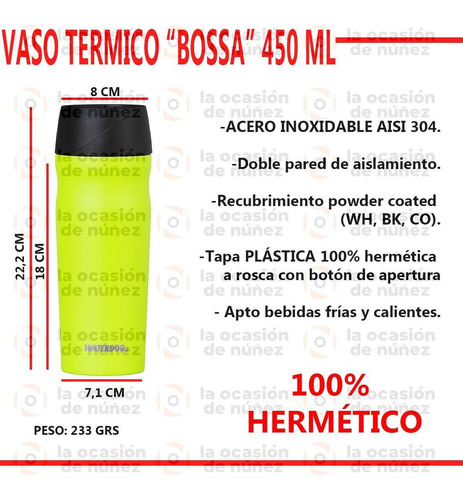 Imagen 2 de 7 de Vaso Termico Waterdog Hermetico Acero Inoxidable 450cc