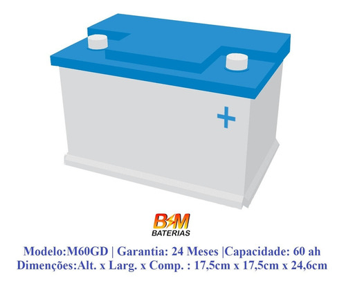 Imagem 2 de 5 de Bateria Moura 60ah - Sandero - Gol - Palio - M60gd