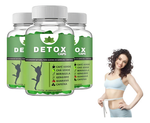 Kit 03 Remedio Seca Barriga Perca Detox Caps 60 Cápsula Cada 500mg Sem Sabor
