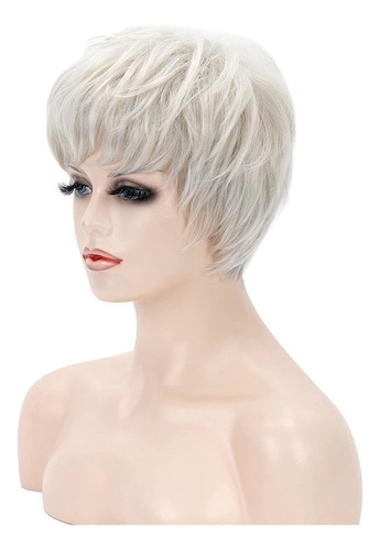 Perucas Pixie Loiras Platinadas Curtas Retas Com Franja
