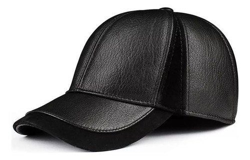 Gorra De Béisbol Negro De Cuero Real Sn-apbback Al Aire