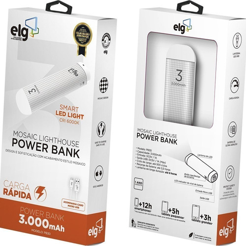 Imagem 4 de 4 de Power Bank 3.000ma Com Lanterna Led Cabo Micro Usb Pb30 ELG