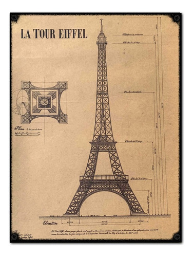 #834 - Cuadro Vintage / Torre Eiffel Paris Poster No Chapa