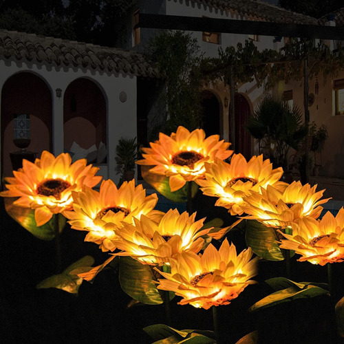 A 4pcs Luz Solar Girasol Césped Jardín Piso Farola