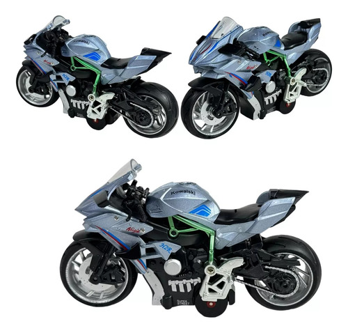 Motocicleta Kawasaki Ninja H2-r Con Luz Y Sonido 1-18 Gris Gris
