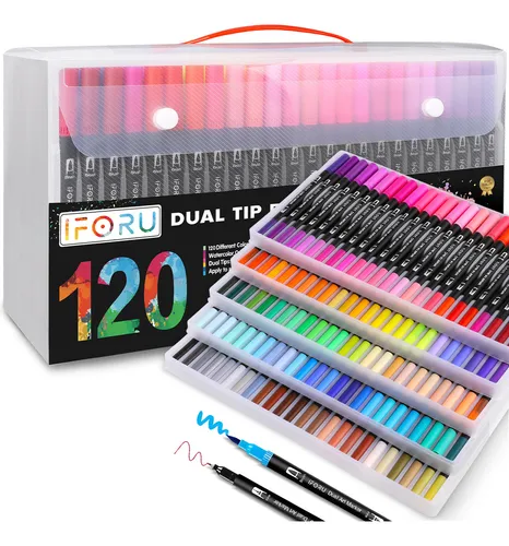 comprar Marcadores 120 Colores Plumones Punta Pincel Doble Punta IFORU