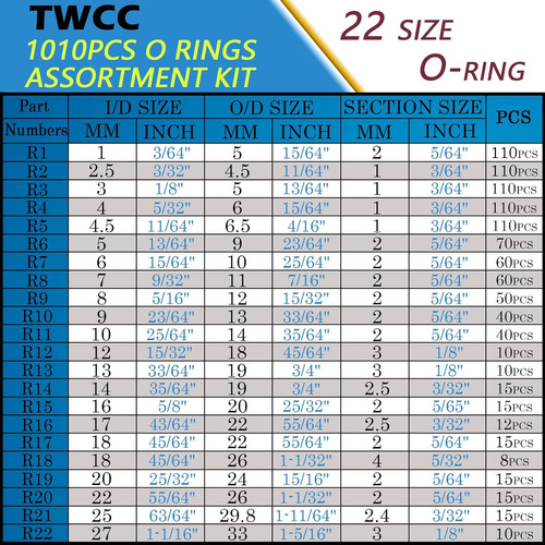 Twcc - Juego De 770 Juntas Tóricas De Goma De 18 Tamaã...