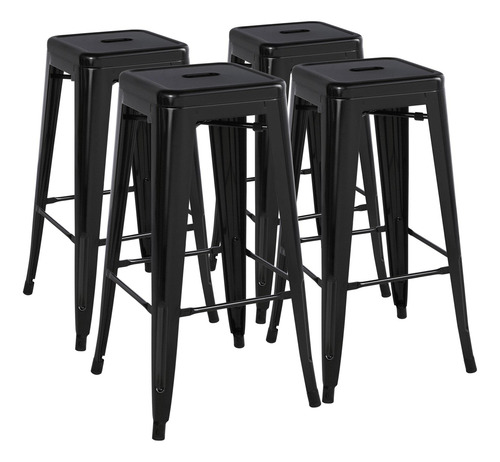 Taburetes De Bar De Metal 76 Cm 4 Sillas Apilables Negras