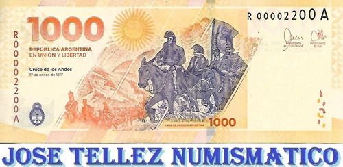 Billete $1000 San Martin Reposicion Nbajo Binum Unc Palermo