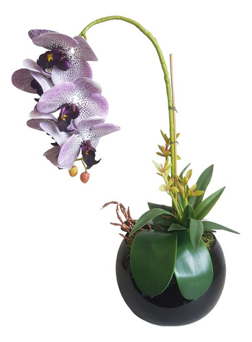 Arranjo Flores Artificiais Com Orquídea Roxo Em Vaso Vidro