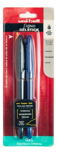 Boligrafo De Gel Punto Fino Antifraude Uni Ball Gelstick 2pz Color de la tinta Negro y Azul