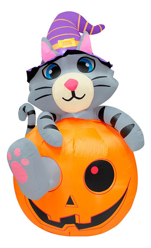 Inflable Halloween Gato Calabaza Con Luz Decorativo 1.80mts Color Multicolor