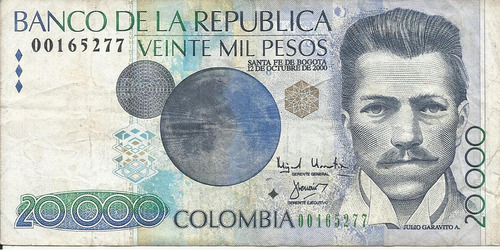 Colombia Billete Reposición 20000 Pesos 12  Octubre 2000