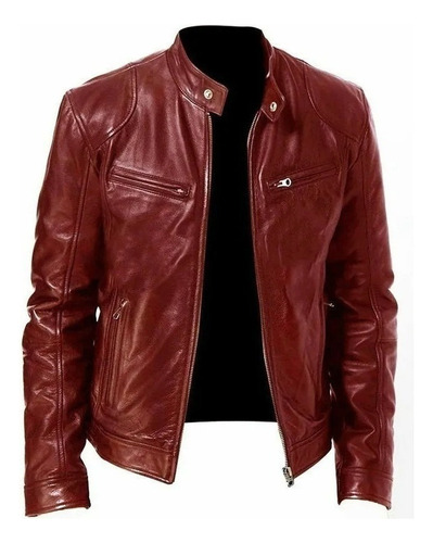 A Cazadora Biker Piel Vinilo Piel Slim Cortaviento