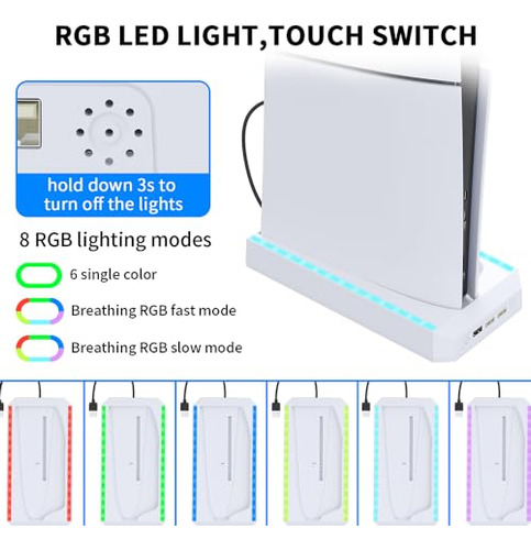 Pack De Soporte Vertical Rgb Para Ps5 Slim Con 3xusb