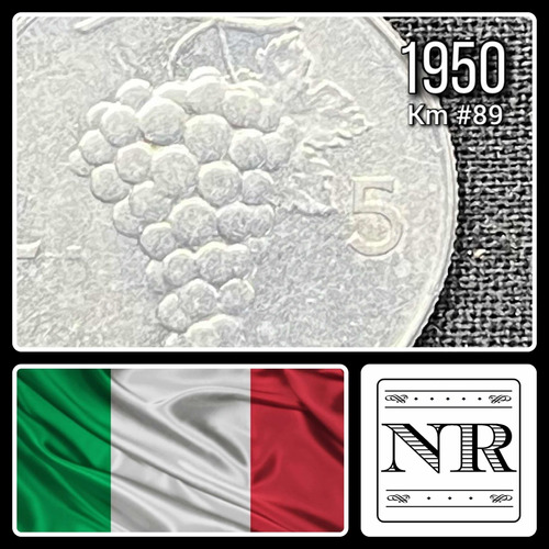 Italia - 5 Liras - Año 1950 - Km #89 - Racimo Uvas