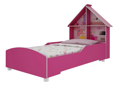 Cama Infantil Casinha 090 Com Pés Pink Ploc - Gelius