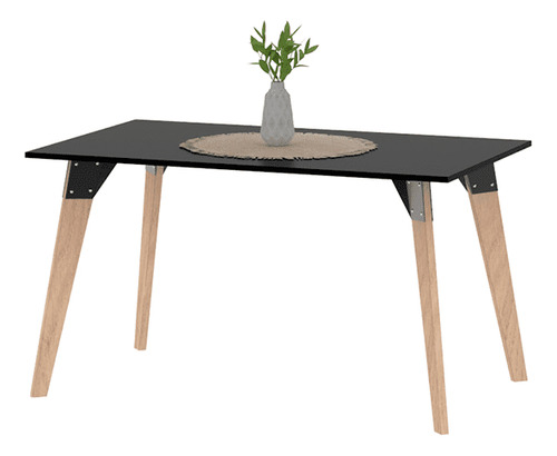 Mesa Rectanulgar 140 Cm Con 6 Sillas Modernas De Caño Negro Negro 6