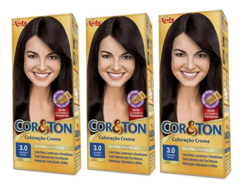 3 Tintura Cabelo Cor&ton Coloração Creme Castanho Escuro