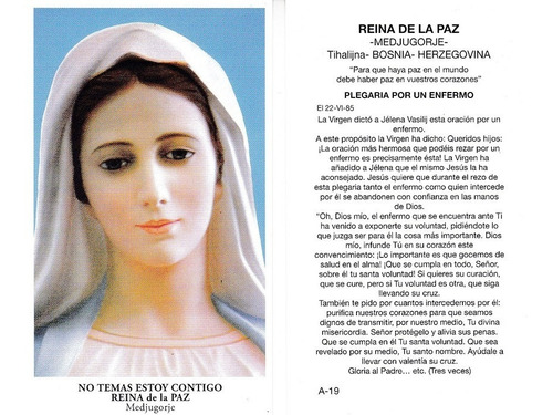 Estampas Virgen De La Paz C/ Oración X 100 Santoral Souvenir