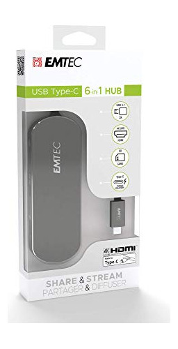 Emtec Hub Usb Tipo C T650c Incl. Lector De Tarjetas Sd 3 X U