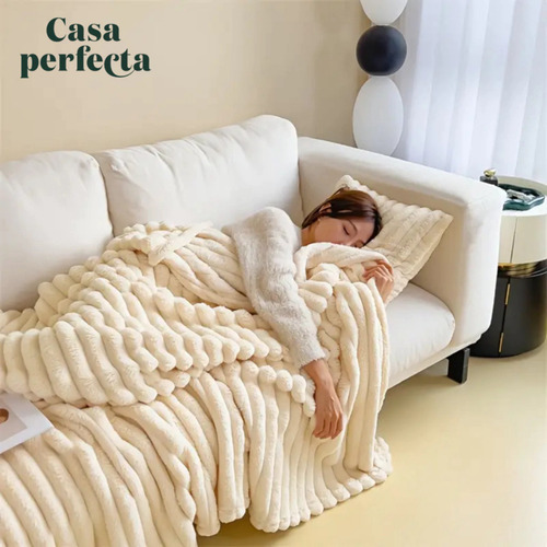 Manta Invierno Abrigada Cubre Cama Casa Perfecta Beige