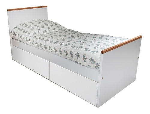 Cama De 1 Una Plaza Nordica Infantil Con Cajones Blancos X2