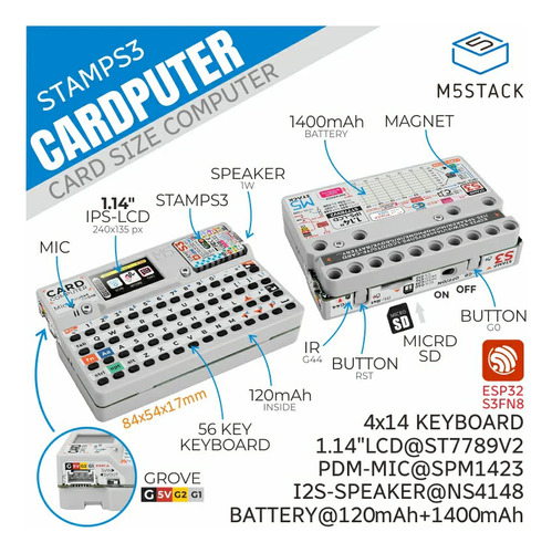 Tarjeta Desarrollo M5stack Card Computer M5stamps3 Esp32 S3