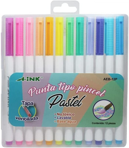 Marcadores Aink Pincel Pastel 12pzs