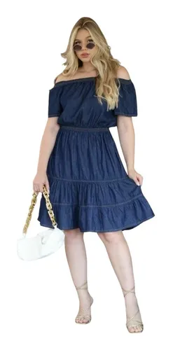 Vestido Jeans Curto Ombro A Ombro Lan amento Tend ncia Insta