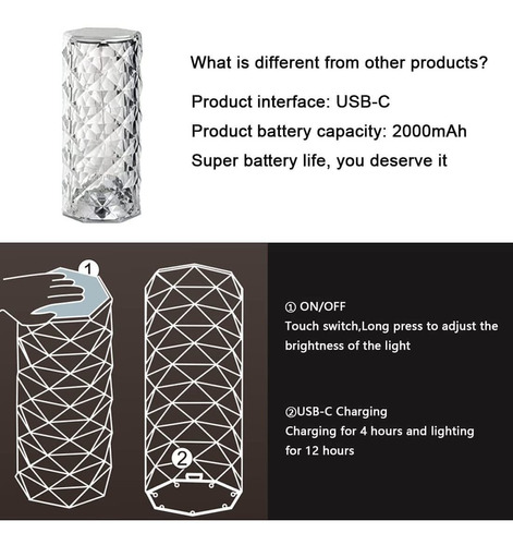 Avjone Lámpara De Mesa De Cristal Con Control Táctil, 3 Colo