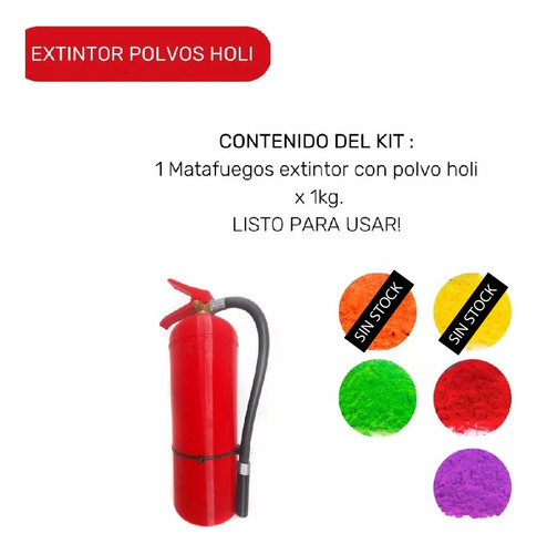 Imagen 2 de 10 de Extintor Lanza Polvos Holi X 1 Kg - Matafuegos De Colores
