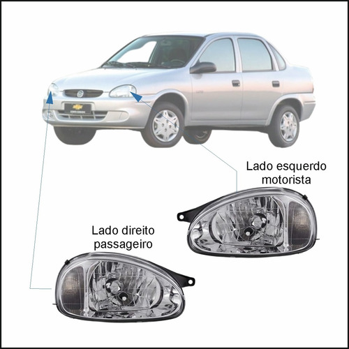 Kit Par Farol Vidro Corsa Classic + Lanterna Fumê 2000 A 10