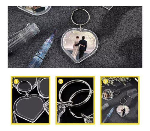 100 Pcs Acrílico Transparente Decoracion Llaveros De Fotos Color Heart-shaped