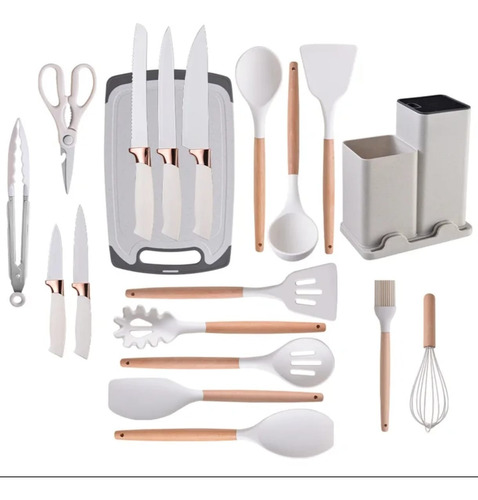 Utensilios De Cocina De Silicona Cuchillos Cucharas Tabla Verde Seco