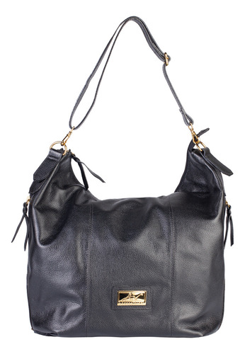 Bolsa Saco Mochila Em Couro Liso Charlote Cor Preto Desenho do tecido Lisa